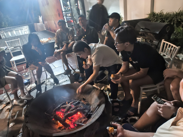  A bonding moment as everyone sat together chatting by the fire